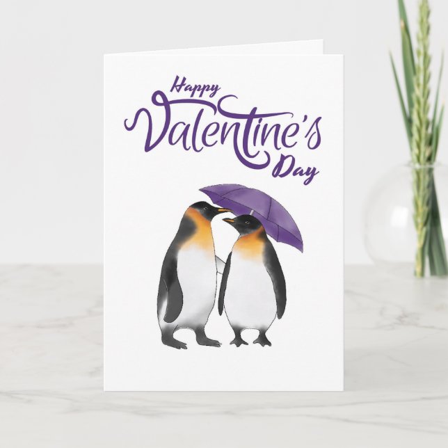 Frohe Valentinstag Süße Pinguine Karte (Vorderseite)