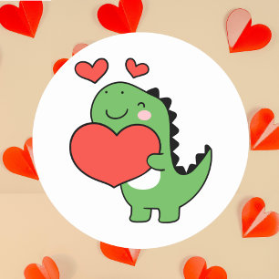 Frohe Valentinstag Süßer Dinosaurier Rotes Herz Runder Aufkleber