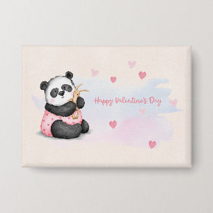 Frohe Valentinstag Wasserfarbe Herz Panda Hase Button