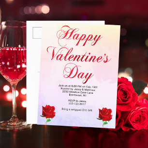 Frohe Valentinstag-Weiche Pastellrote Rosen-Party Feiertagspostkarte