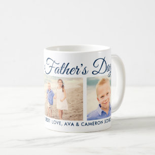 Frohe Vatertag Navy Script Fotocollage Kaffeetasse
