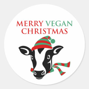 Frohe Vegane Weihnachten, Kuh, Runder Aufkleber