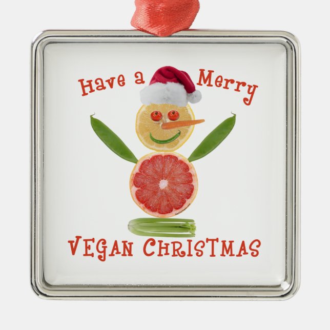 Frohe Vegane Weihnachten Silbernes Ornament (Vorne)