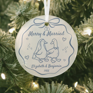 Frohe & Verheiratete 1. Weihnachten Handgezeichnet Ornament Aus Glas