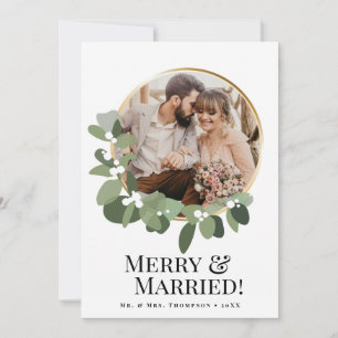 Frohe & Verheiratete Foto Moderne Girlande Elegant Feiertagskarte