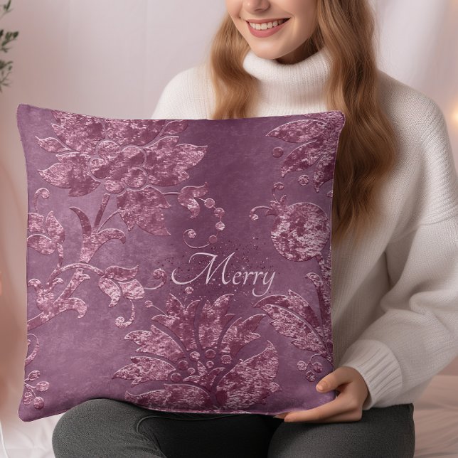 Frohe / Vintage Burgund Blumenweih Weihnachten Kissen (Merry  Vintage Burgundy Floral Velvet Christmas Throw Pillow)