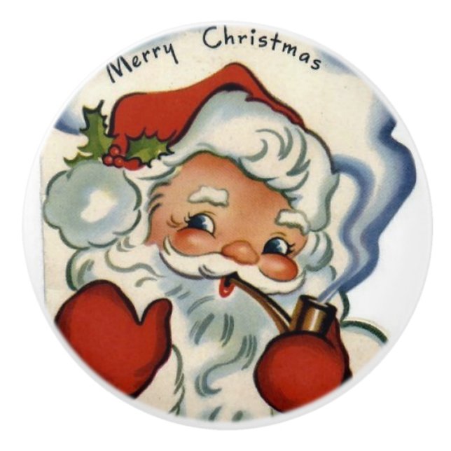frohe Vintage Weihnachten, retro, rustikal, echt, Keramikknauf (Vorderseite)