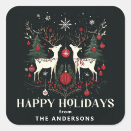 Frohe wärme skandinavische Weihnachtsbaum Quadratischer Aufkleber