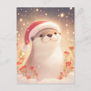Frohe Wasserfarben-Otter-Weihnachten Postkarte