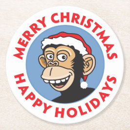 Frohe Weihnacht-Affe Runder Pappuntersetzer