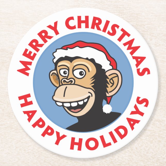 Frohe Weihnacht-Affe Runder Pappuntersetzer (Vorderseite)