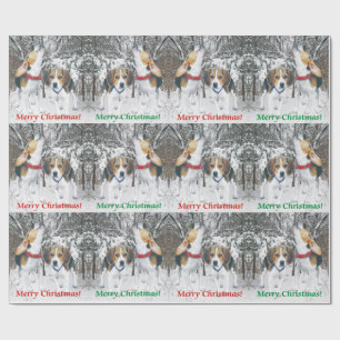 Frohe Weihnacht-Beagle-Welpen-u. Geschenkpapier
