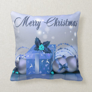 Frohe Weihnacht-Blau-Flitter Kissen