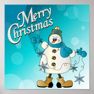 Frohe Weihnacht-Blau-Schneemann Poster