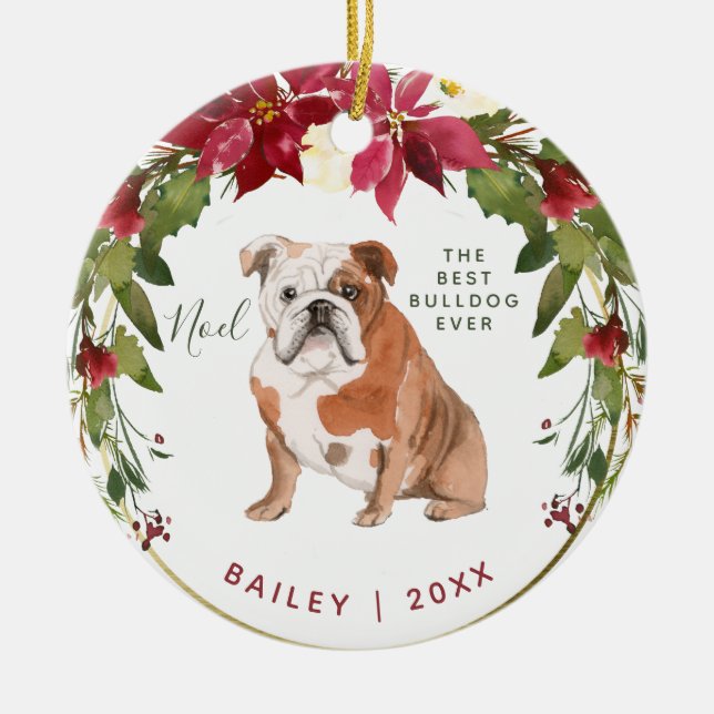 Frohe Weihnacht-Bulldogge | addieren das Foto Ihr Keramik Ornament (Vorne)