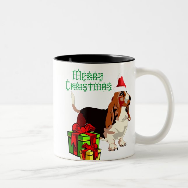 Frohe Weihnacht-Dachshund-Jagdhund mit der Zweifarbige Tasse (Rechts)