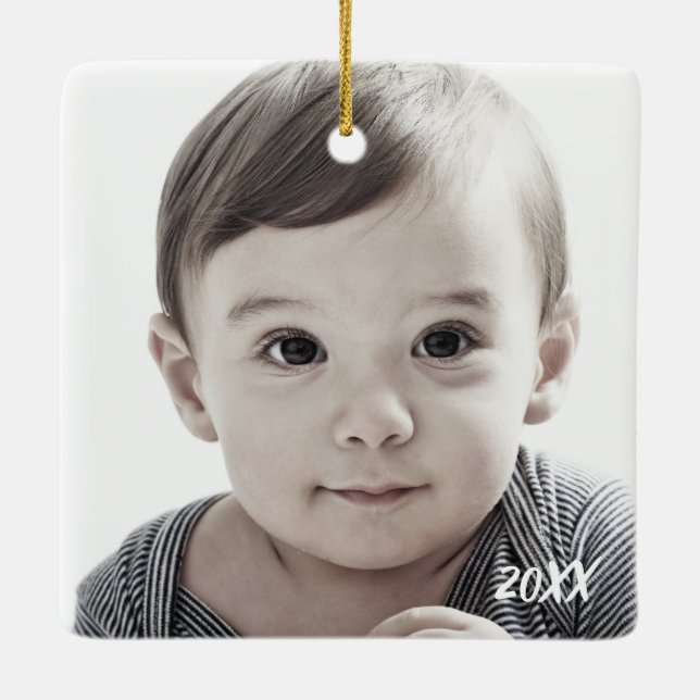 Frohe Weihnacht-datierte Foto-Verzierung Keramikornament (Rückseite)