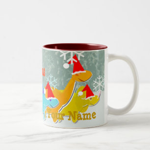 Frohe Weihnacht-Dinosaurier-NamensTasse Zweifarbige Tasse