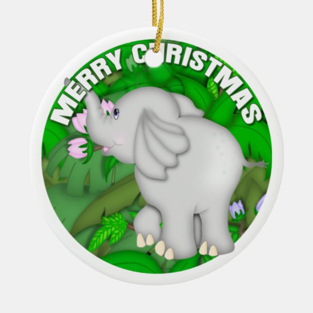Frohe Weihnacht-Elefant Keramik Ornament (Vorne)