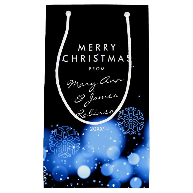 Frohe Weihnacht-elegantes Winter-Wunder-Blau Kleine Geschenktüte (Vorderseite)