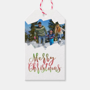 Frohe Weihnacht-Foto illustriert Geschenkanhänger