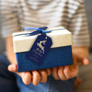 Frohe Weihnacht-Geschenk Script Goldgraue blaue Geschenkanhänger