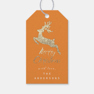 Frohe Weihnacht-Geschenk Script Goldgraue Orange Geschenkanhänger