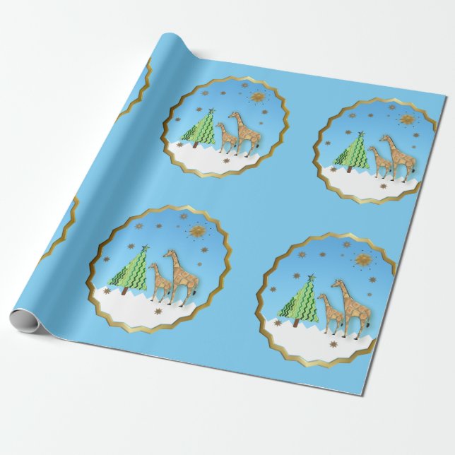 FROHE WEIHNACHT-GIRAFFE GESCHENKPAPIER (Ungerollt)