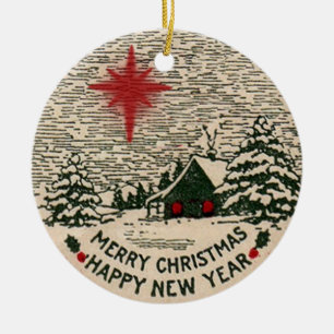 Frohe Weihnacht-glückliches neues Keramik Ornament