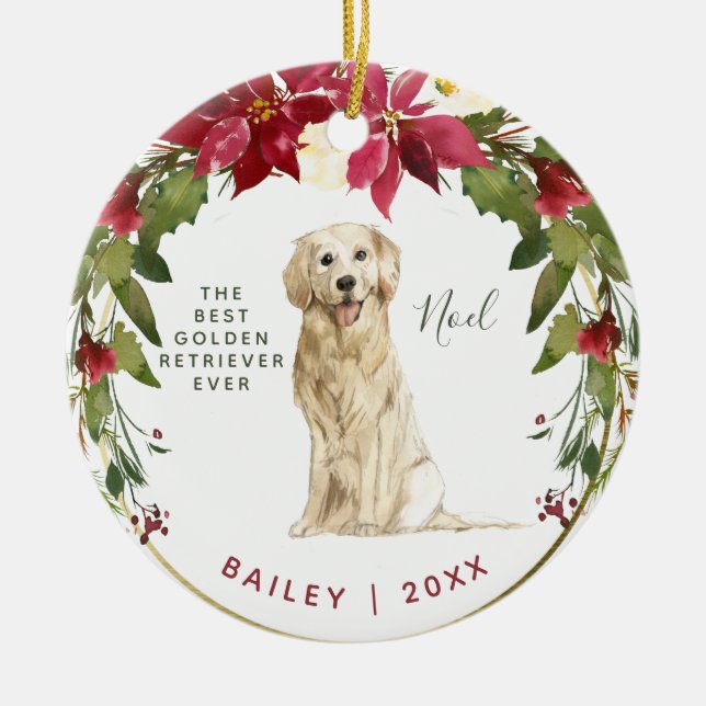 Frohe Weihnacht-goldener Retriever | Ihr HundeFoto Keramik Ornament (Vorne)