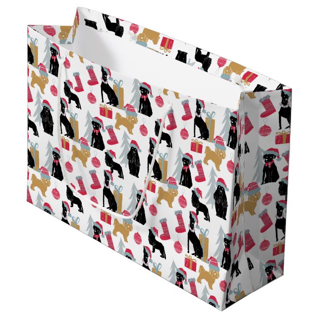 Frohe Weihnacht-Hundemuster Große Geschenktüte (Vorderseite Schrägansicht)