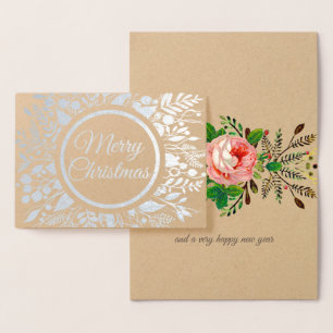 Frohe Weihnacht-Kranz mit Blumen Folienkarte