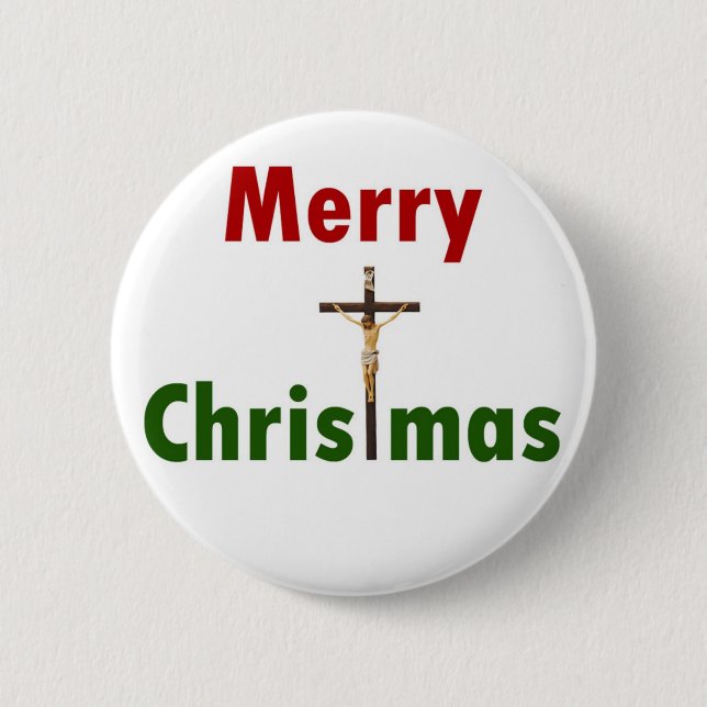 Frohe Weihnacht-Kruzifix Button (Vorderseite)