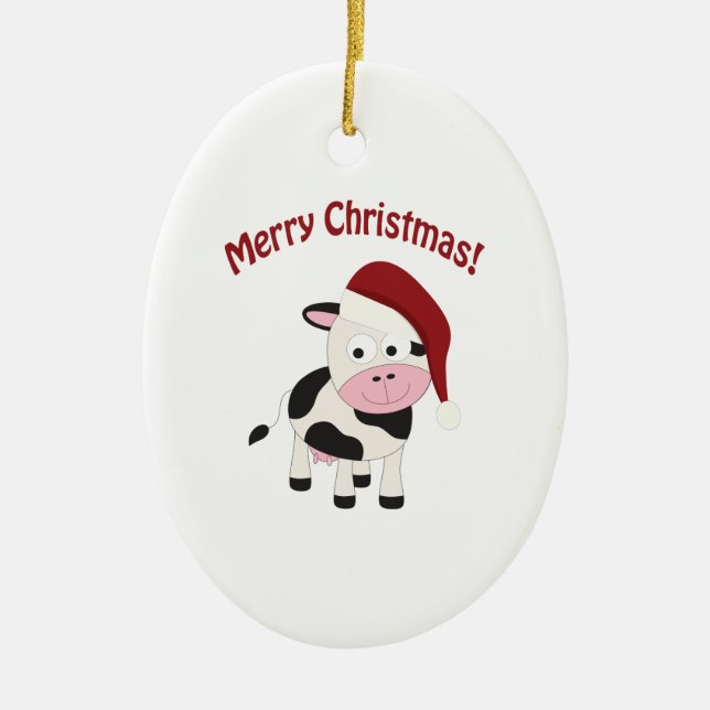 Frohe Weihnacht-Kuh Keramikornament (Vorne)