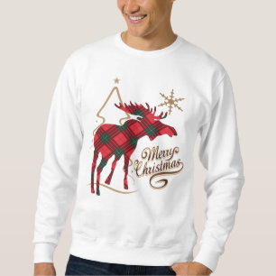 Frohe Weihnacht-Land-Art-rote karierte Elche Sweatshirt