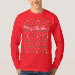 Frohe Weihnacht-langes Hülsen-Rot-T-Shirt T-Shirt