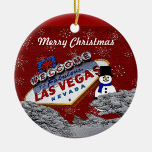 Frohe Weihnacht-Las Vegas-Schneemann-Verzierung Keramikornament