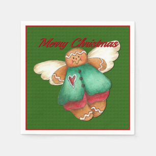 Frohe Weihnacht-Lebkuchen-Engels-Grün-Servietten Serviette