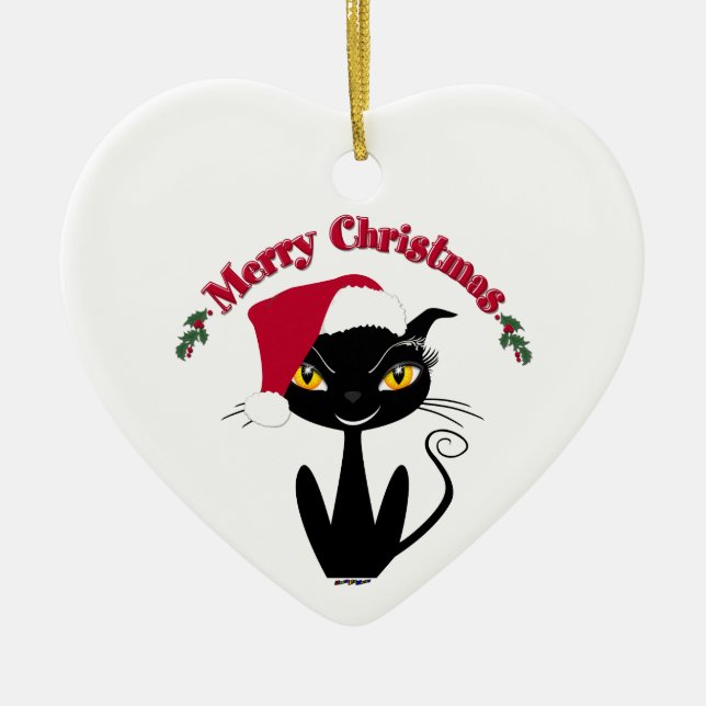 Frohe Weihnacht-Miezekatze-Katze Keramik Ornament (Vorne)