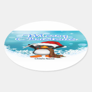 Frohe Weihnacht-Pinguin-Oval-Aufkleber Ovaler Aufkleber