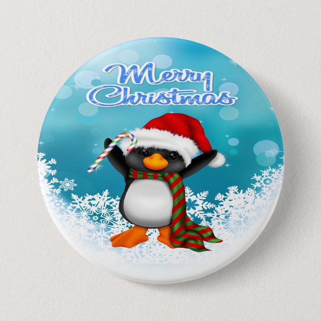 Frohe Weihnacht-Pinguin-runder Knopf Button (Vorderseite)