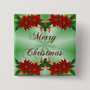 Frohe Weihnacht-Poinsettia-Quadrat-Knopf Button
