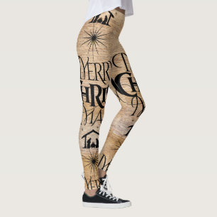 Frohe Weihnacht-religiöse Kalligraphie-rustikales Leggings