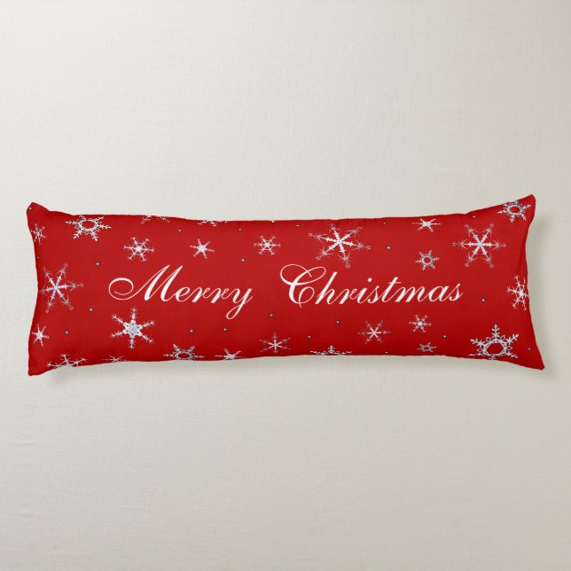 Frohe Weihnacht-Rot-Schneeflocken Seitenschläferkissen (Rückseite)