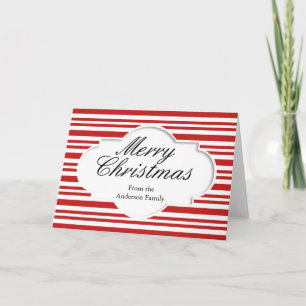 Frohe Weihnacht-rotes Weiß Stripes Personlized Feiertagskarte