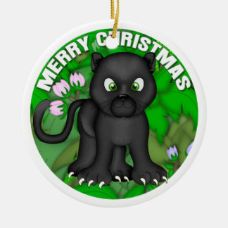 Frohe Weihnacht-schwarzer Panther Keramik Ornament