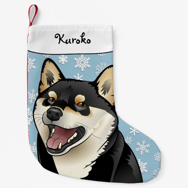 Frohe Weihnacht-Schwarzes und Strumpf TANs Shiba Kleiner Weihnachtsstrumpf (Vorderseite)