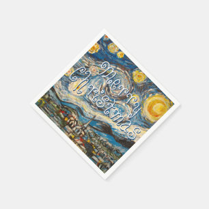 Frohe Weihnacht-sternenklare Nacht nach Van Gogh Serviette