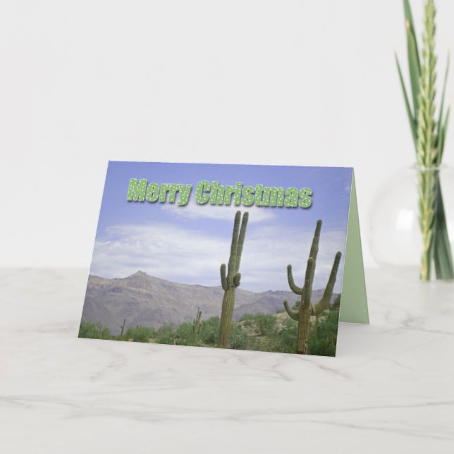 Frohe Weihnacht-Südwestlandschaft mit Saguaros Feiertagskarte (Vorderseite)