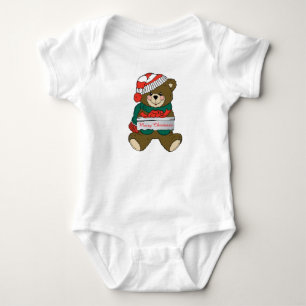 Frohe Weihnacht-Teddybär mit Geschenk Baby Strampler